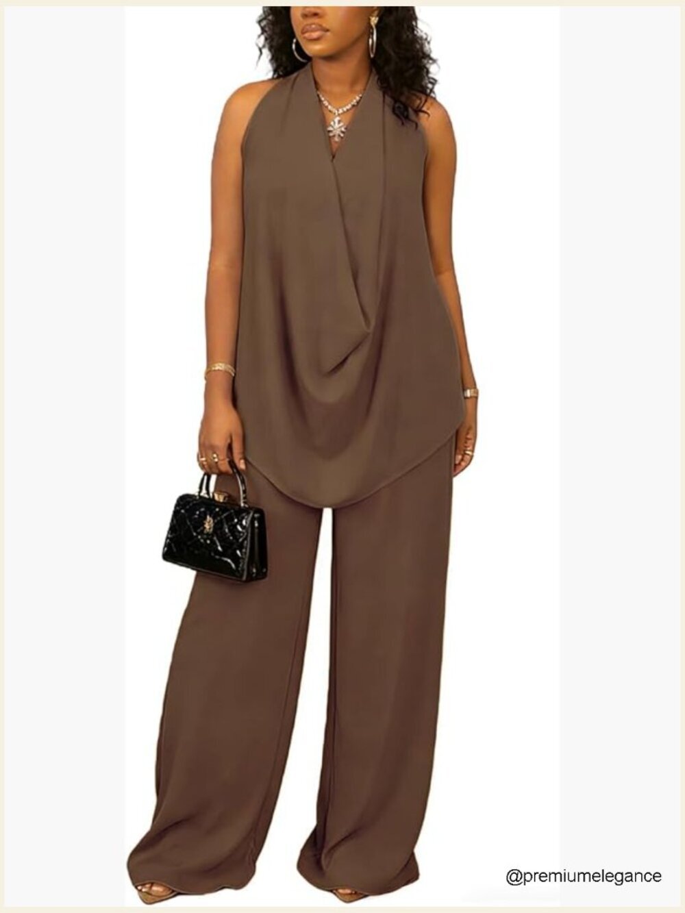 Sexy 2 Piece Halter Top & Wide Leg Pants Set for Vacation